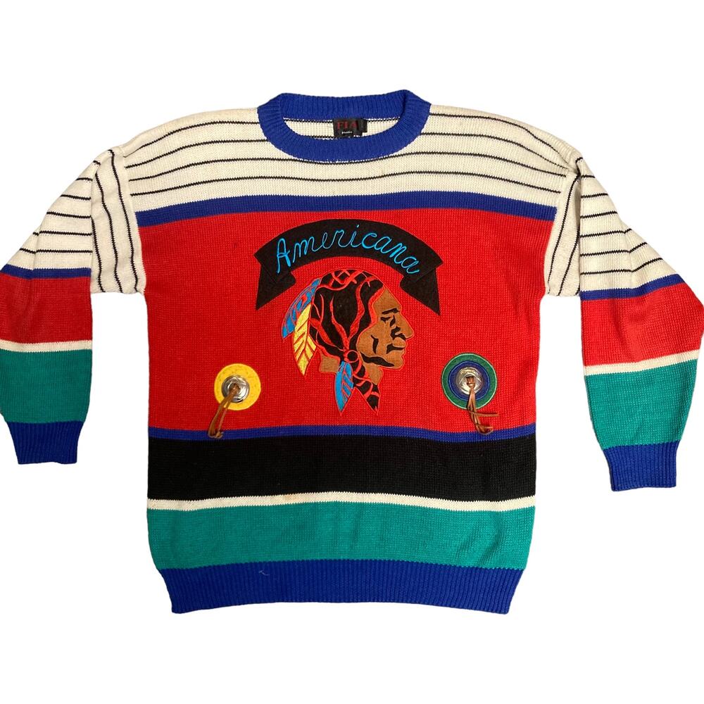 Vintage FIA Italia Americana Native American Sweater Size Small